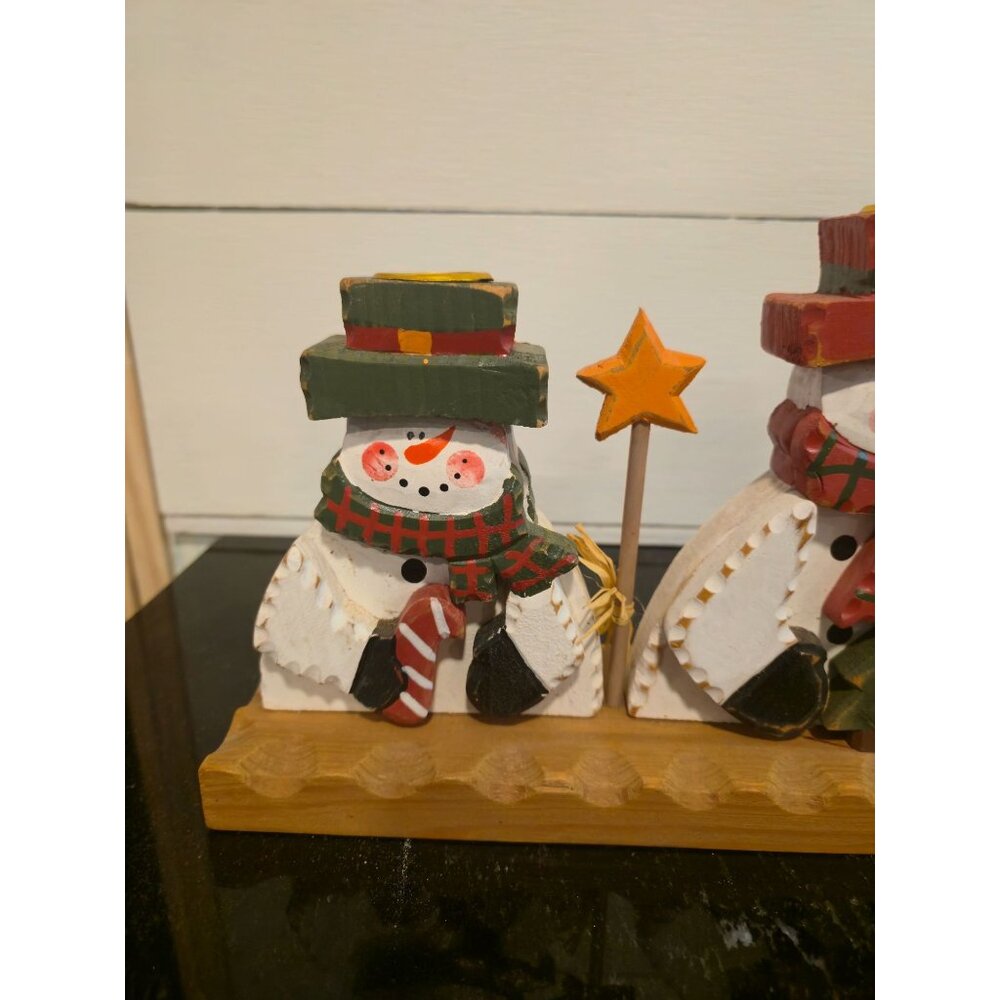 Rustic Snowman Candle Holder Primitive Christmas Centerpiece Farmhouse Holiday D - Picture 4 of 10